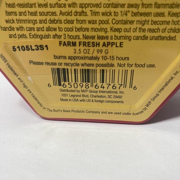 Burt's Bees Farm Fresh Apple 2 Wick Tin Soy Candle (1) Candle 3.5oz DISCONTINUED - Picture 6 of 13